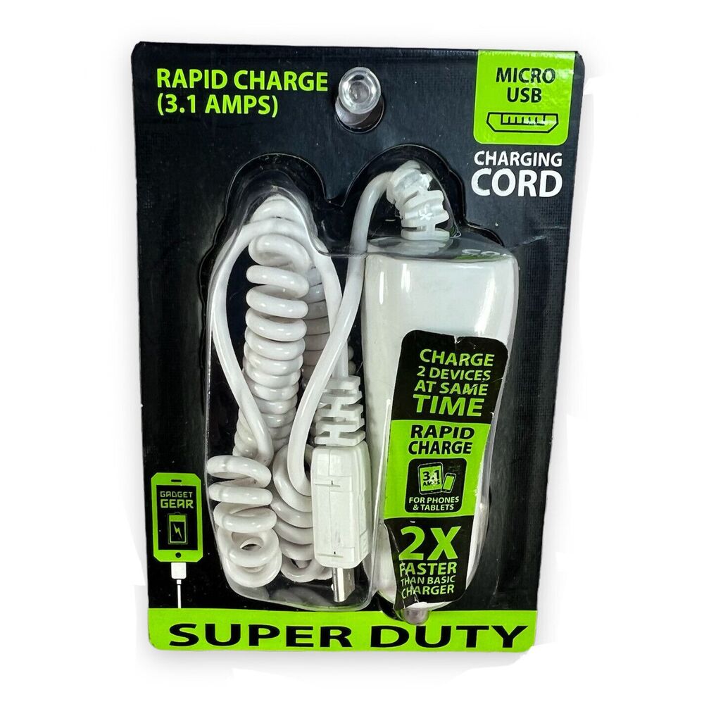 Micro-USB 3.1A Rapid Charging Cord +USB Port Fast Charger 12v Car Outlet Adapter